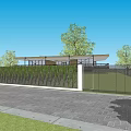 Modern Detached Villa With Green Roof Lawn Trees Fence And Pathway