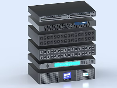 Industrial Equipment Stacked DELL Server Units With Multiple Ports And Indicator Lights 3d model