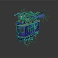 Purple Cosmic Space Airship with Multiple Propellers and Futuristic Structural Design