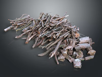 Rustic Wood and Stone Mixed Pile with Branches Logs and Stone Pieces 3d model