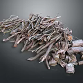 Rustic Wood and Stone Mixed Pile with Branches Logs and Stone Pieces