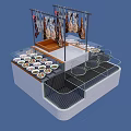 Open Display Counter with Hanging Meat and Fresh Dishes on Metal Rack and Glass Counter