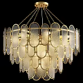 Elegant Modern Crystal Chandelier Featuring Gold Frame And Frosted Glass Panels