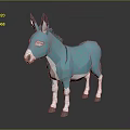 Turquoise Donkey Low Poly 3D Model With White Underbelly Legs Brown Ears Gray Background