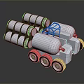 Utility Vehicle with Multiple Cylindrical Tanks Cab and Wheels Structure 3d model