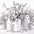 Decorative Ornament Set With Dark Glass Vases And Eucalyptus Greenery Home