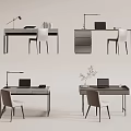 Modern Home Office Desk With Chair Laptop Lamp And Decorative Plant