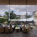 Modern Sales Office Interior With Curved Wooden Ceiling Comfortable Seating And Natural Light Design