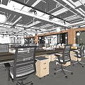 Modern Public Office Space With Open Layout Workstations And Large Windows 3d model