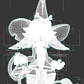Green Mythical Creature Character With Skull Wizard Hat Blue Hair Tail And Bell