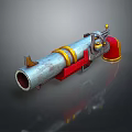 Vintage Metal Cannon Weapon Featuring Red Yellow Accents And Rustic Decorative Details