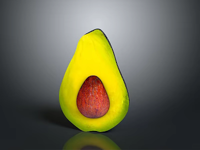 Halved Avocado with Yellow Flesh and Red Seed on Gray Background 3d model