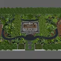 Serene Garden Landscape With Lush Greenery Central Water Feature Pathways And Seating Areas