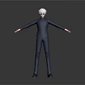 3D Character Model With White Hair Sunglasses Blue Uniform And Outstretched Arms