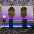 Luxury Modern Public Toilet With Double Wash Basins And Gradient Ambient Lighting Interior Design