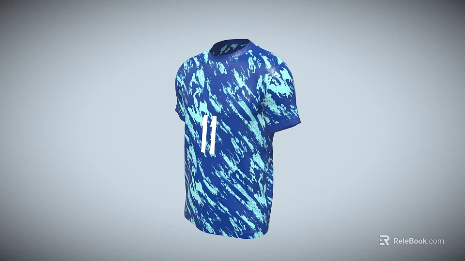 Blue And Cyan Athletic Sport T shirt With White Number 11 Design 3d model 