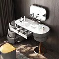 Elegant Modern Dressing Table with Round Mirror and Open Storage Drawers