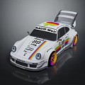 White Racing Car With MAIER-WEISS Logo Number 89 Colorful Stripes And Rear Spoiler