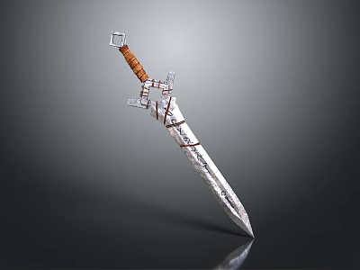 Decorative Medieval Sword With Silver Blade Brown Handle And Ornate Metal Guard 3d model