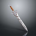 Decorative Medieval Sword With Silver Blade Brown Handle And Ornate Metal Guard