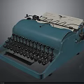 Vintage Blue Typewriter With Classic Design And Paper Sheet On Top