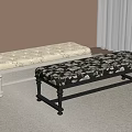 Beige Tufted Bench With White Legs And Black Floral Pattern Bench In Living Room Interior