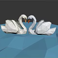 White Origami Swan Decorations With Heart Shaped Necks On Blue Polygon Background