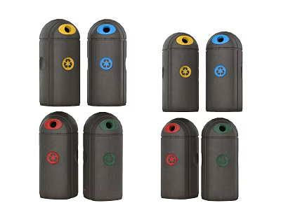 Public Facilities Color Coded Waste Bins With Yellow Blue Red Green Recycling Symbols 3d model