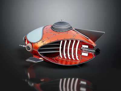 Red Steampunk Weapon With Metallic Texture Vented Structure And Wing Like Parts 3d model