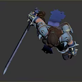 Brave Female Warrior In Blue Brown Armor Holding Long Sword