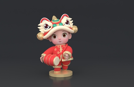 Children's Lion Awakening Children's Lion Awakening Hat Children's New Year Children's New Year Children's Spring Festival Children's New Year Characters 3d model