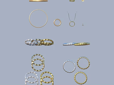 Elegant Fashionable Jewelry Collection Featuring Gold Silver Rings Circular Necklaces And Layered Designs 3d model