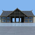 Traditional Chinese Style Entrance Gate With Wooden Structure Gray Tiles And Open Plaza