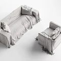 Light Colored Fabric Sectional Sofa with Matching Armchair and Decorative Pillows in Minimalist Design