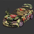 Camouflage Wrapped Sports Car with Open Doors Drift Logo and Stylish Alloy Wheels