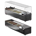 Two Units Stainless Steel Refrigerated Display Case Shelves With Transparent Glass Cover For Food
