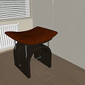 Modern Brown Leather Stool With Black Wooden Frame And Metal Accents Indoor Design