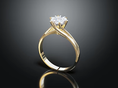 Elegant Gold Diamond Ring With Twisted Band And Sparkling Center Stone 3d model