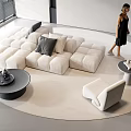 Cream Style Combination Sofa Fabric Multi-person Sofa Lazy Sofa Leisure Sofa Combination Sofa Chair Pillow Coffee Table 3d model