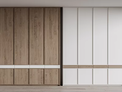 Sleek Modern Wardrobe Interior Design With Wooden And White Sliding Door Panels 3d model