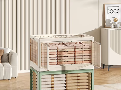 Open Storage Cabinet Rack With Folded Towels And Multi Layer Shelves In Modern Living Room 3d model