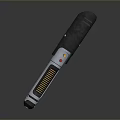 Futuristic Sci Fi Handheld Energy Weapon With Metallic Silver Black Finish And Red Activation Button