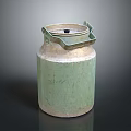 Vintage Green Storage Container With Metal Handle And Lid For Daily Use