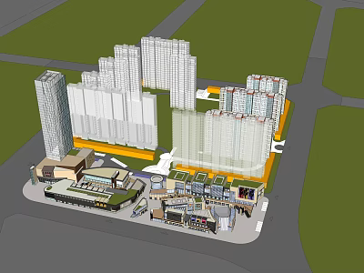 Modern Commercial Street With High Rise Buildings And Retail Shopping Area 3d model