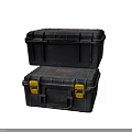 Hardware Tools Black Toolboxes with Yellow Latches Red Logo and Durable Heavy Duty Design