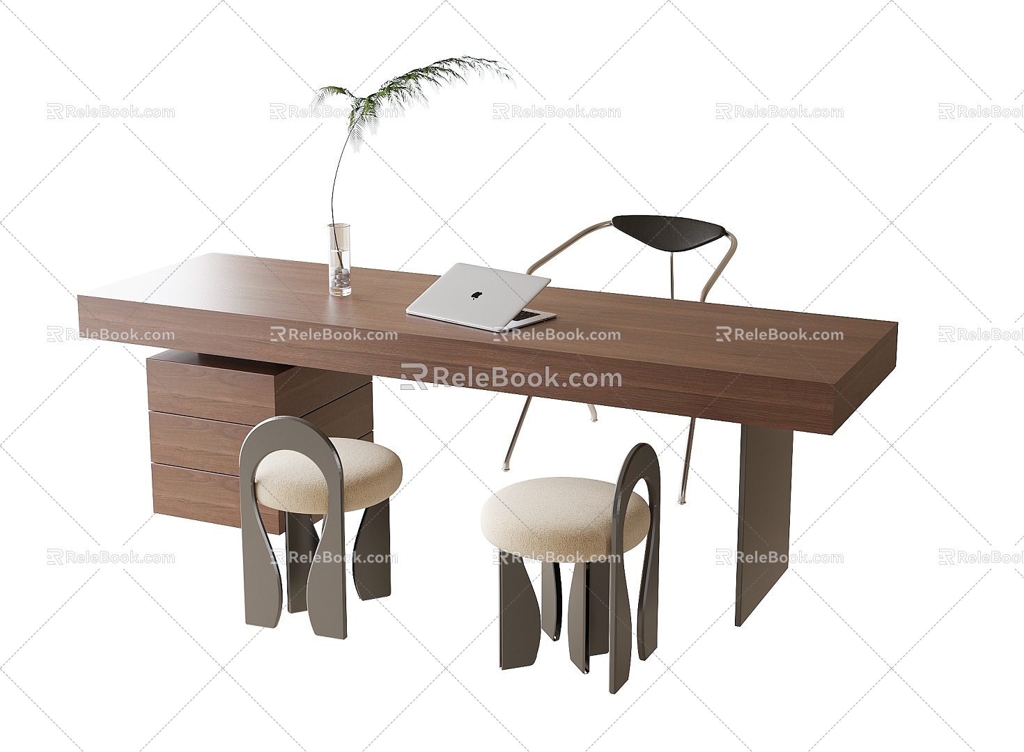 Desk and Chair Combination Single Chair Desk Stool 3d model