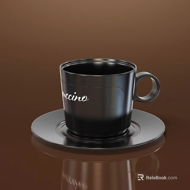 Shiny Black Cup With Cocine Lettering On Matching Saucer Design 3d model 