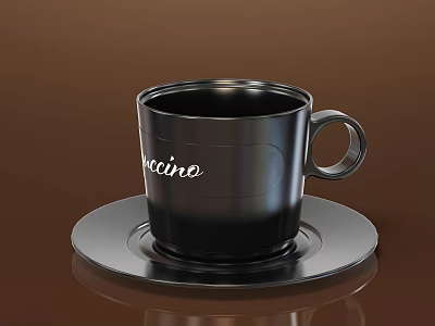 Shiny Black Cup With Cocine Lettering On Matching Saucer Design 3d model