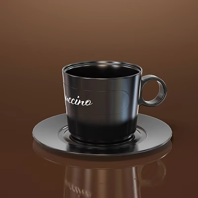 Shiny Black Cup With Cocine Lettering On Matching Saucer Design 3d model