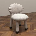 Crocheted Kids Chair Featuring Scalloped Backrest Padded Seat And Black Foot Caps On Wooden Floor